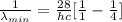 \frac{1}{\lambda_{min} } = \frac{28}{hc} [\frac{1}{1} -\frac{1}{4}]