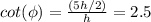 cot(\phi)=\frac{(5h/2)}{h}=2.5