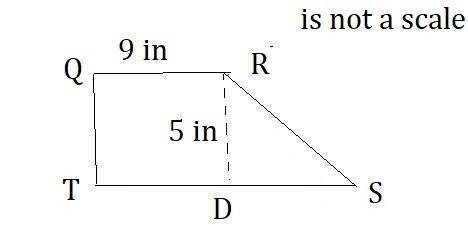 Trapezoid QRST has two right angles. A 5-in.altitude can be drawn dividing QRDT into a rectangle and