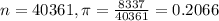 n = 40361, \pi = \frac{8337}{40361} = 0.2066