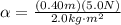 \alpha = \frac{(0.40m)(5.0N)}{2.0kg\cdot m^2}