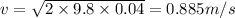 v=\sqrt{2\times 9.8\times 0.04}=0.885m/s