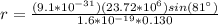 r = \frac{(9.1*10^{-31})(23.72*10^6)sin(81\°)}{1.6*10^{-19}*0.130}