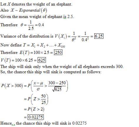 Suppose that the weight of one elephant, in tons, is approximately Exponential with an average of μ=
