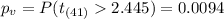 p_v =P(t_{(41)}2.445)=0.0094