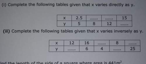 07. 0 complete the following tables given that x varies directly as y