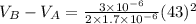 V_B-V_A=\frac{3\times 10^{-6}}{2\times 1.7\times 10^{-6}}(43)^2
