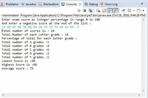 Loop Write a program to read a list of exam scores given as integer percentages in the range 0 to 10