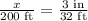 \frac{x}{200\text{ ft}}=\frac{3\text{ in}}{\text{32 ft}}