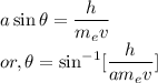 && a \sin \theta = \dfrac{h}{m_{e}v}\\&or,& \theta = \sin^{-1}[\dfrac{h}{am_{e}v}]