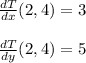 \frac{dT}{dx}(2,4) = 3\\\\\frac{dT}{dy}(2,4) = 5