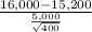 \frac{16,000-15,200}{\frac{5,000}{\sqrt{400} } }