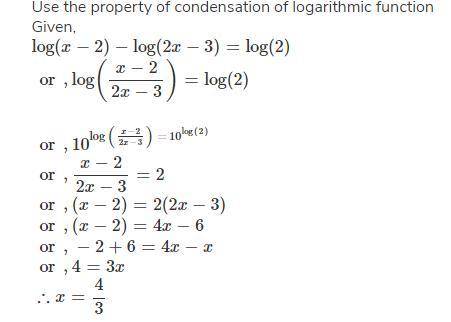 Log(x-2)-log (2x-3) = log2
