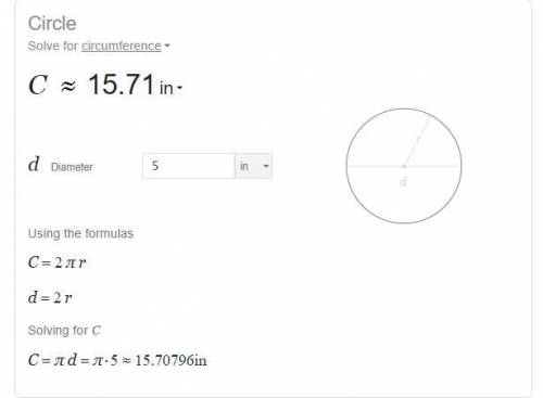 The diameter of a circle is 5 inches. What is its circumference?