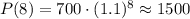 P(8)=700\cdot(1.1)^8\approx 1500