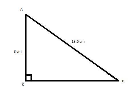 In triangle ABC, AC = 8 cm and AB = 13.6 cm. Determine the sine ratio of angle B, rounded to the nea
