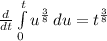 \frac{d}{dt} \int\limits^t_0 {u^\frac{3}{8} } } \, du=t^\frac{3}{8}