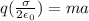 q(\frac{\sigma}{2\epsilon_0})=ma