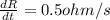 \frac{dR}{dt}=0.5ohm/s