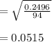 =\sqrt{\frac{0.2496}{94} }\\\\=0.0515