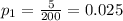 p_{1} = \frac{5}{200} = 0.025