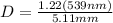 D = \frac{1.22 (539nm)}{5.11 mm}