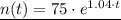 \underline{n(t) = 75 \cdot e^{1.04 \cdot t}}