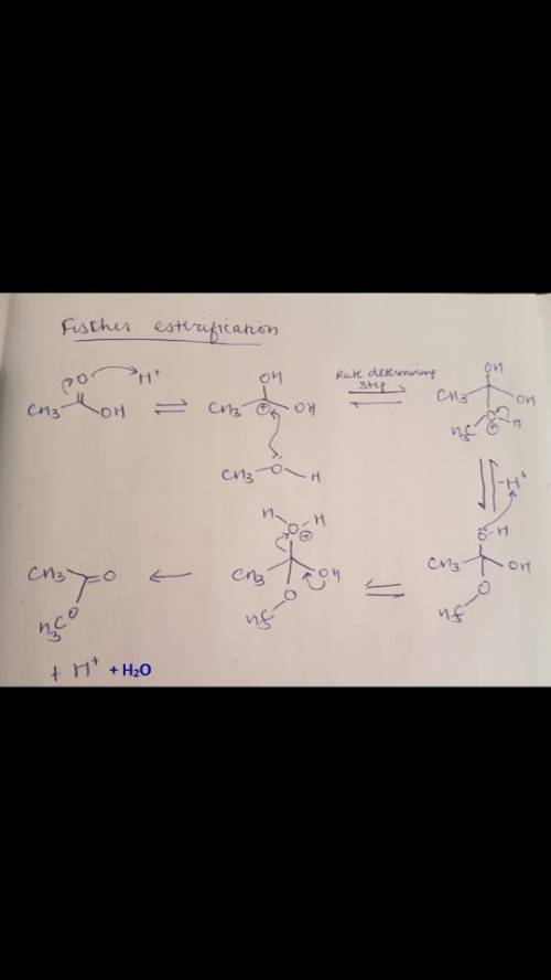 Draw the arrow-pushing mechanism of a generic esterification reaction: b) From the spectral data (NM