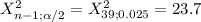 X^2_{n-1;\alpha /2}= X^2_{39;0.025}= 23.7