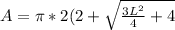 A=\pi * 2(2+\sqrt{{\frac{3L^{2}}{4} } + 4 }
