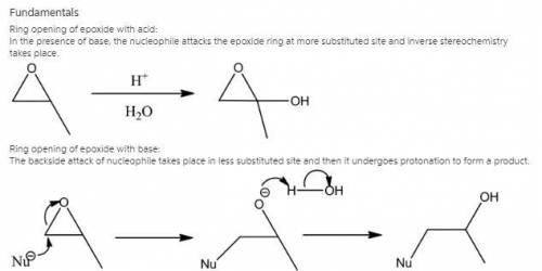 Complete the mechanism for the base-catalyzed opening of the epoxide below by adding any missing ato