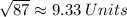 \sqrt{87} \approx 9.33\: Units