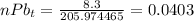 nPb_t = \frac{8.3}{205.974 465} = 0.0403