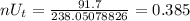 nU_t = \frac{91.7}{238.05078826} = 0.385