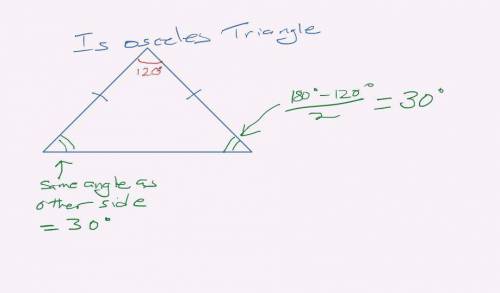An isosceles triangle has an angle that measures 120°. Which other angles could be in that isosceles