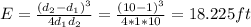 E=\frac{(d_{2}-d_{1})^{3} }{4d_{1}d_{2}} =\frac{(10-1)^{3} }{4*1*10} =18.225ft
