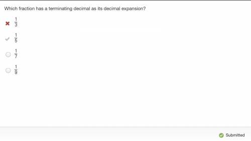 Which fraction has a terminating decimal as its decimal expansion?  One-third One-fifth StartFractio