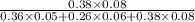 \frac{0.38 \times 0.08}{0.36 \times 0.05+0.26 \times 0.06+0.38 \times 0.08}