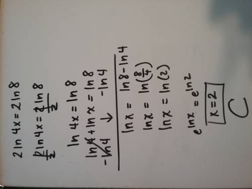 What is the true solution to 2 in 4x=2 in 8?   a) x=-4  b) x=-2  c) x=2  d) x=4