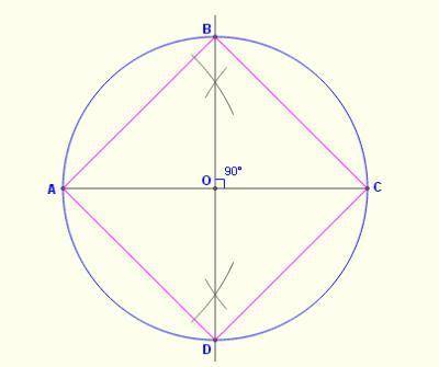 Robert is completing a construction of a square inscribed in a circle as shown below. What should be