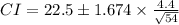 CI=22.5\pm 1.674 \times \frac{4.4}{\sqrt{54}}
