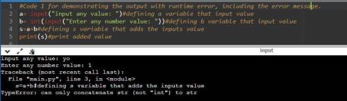 Write your own unique Python program that has a runtime error. Do not copy the program from your tex