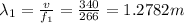 \lambda _{1} =\frac{v}{f_{1} } =\frac{340}{266} =1.2782m