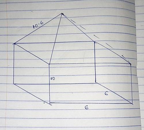 A square-based prism made of clay had dimensions of 6 by 6 by 10. A pyramid was removed from the pri