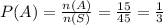 P(A)=\frac{n(A)}{n(S)} =\frac{15}{45} =\frac{1}{3}