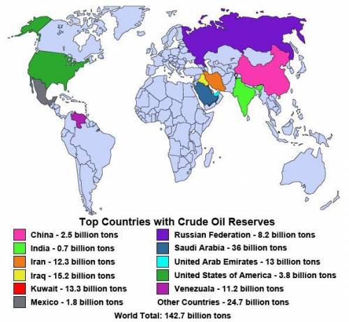 Based on the map how do the crude oil resource in north America compare with the rest of the world