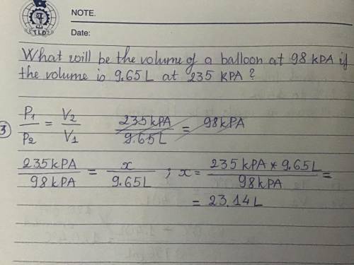 What will be the volume of a balloon at 98K PA if the volume is 9.6 5L at 235KPA