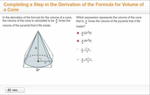 Which expression represents the volume of the cone In the derivation of the formula for the volume o