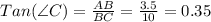 Tan(\angle C) = \frac{AB}{BC} =\frac{3.5}{10} =0.35