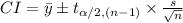 CI=\bar y\pm t_{\alpha/2, (n-1)}\times \frac{s}{\sqrt{n}}